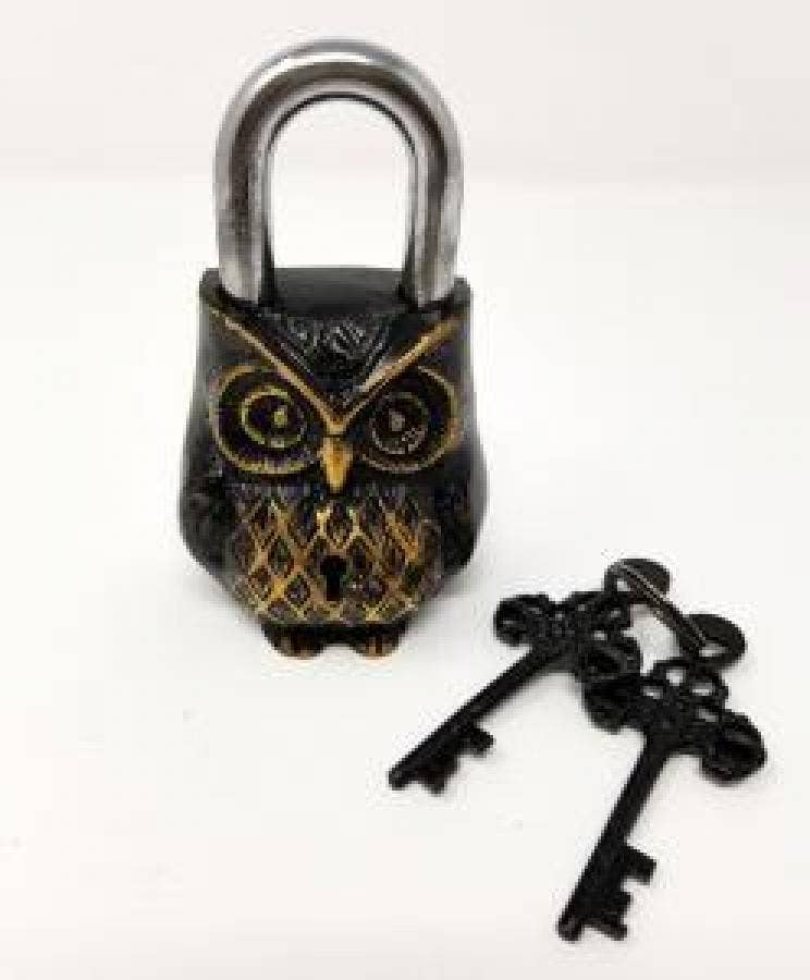 GREENROOTS USA LLC - Wholesale Decorative Tabletop Object - Owl Antique Brass Antique Lock 5"H 2.75"W0