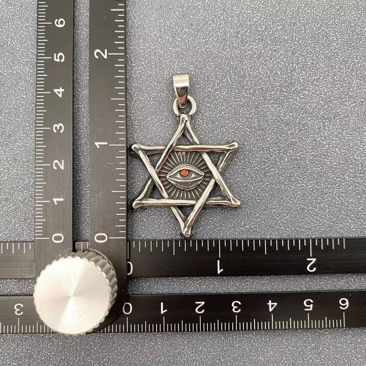 Mio Queena - Venta al por mayor Material para manualidades - Colgante con forma de hexagrama de acero inoxidable Evil Eye, MJ/MNP3