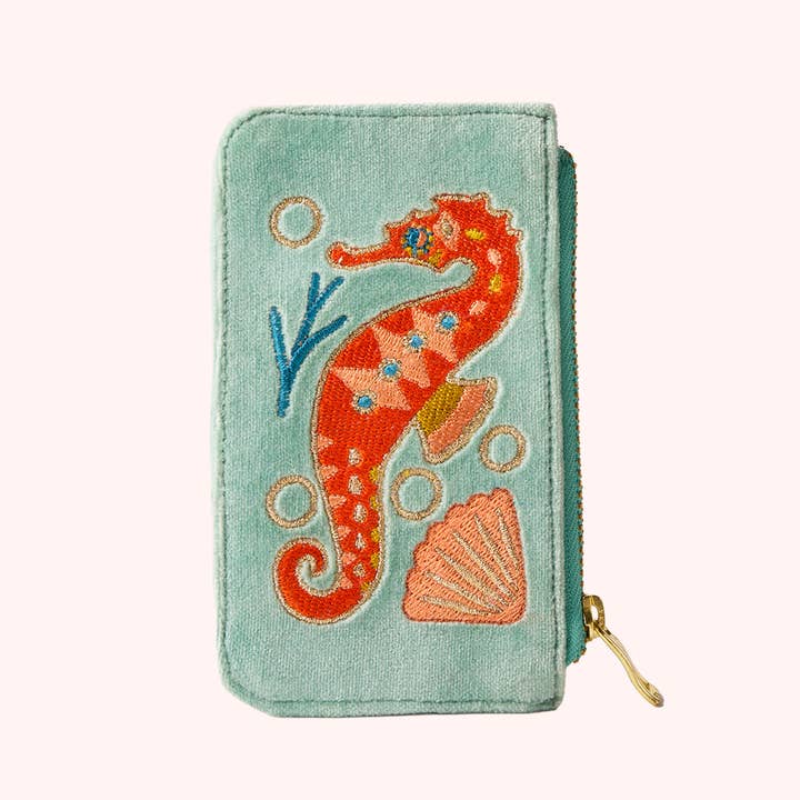Velvet Card Holder - Sparkling Seahorse - Aqua for wholesale by Powder Design inc - US