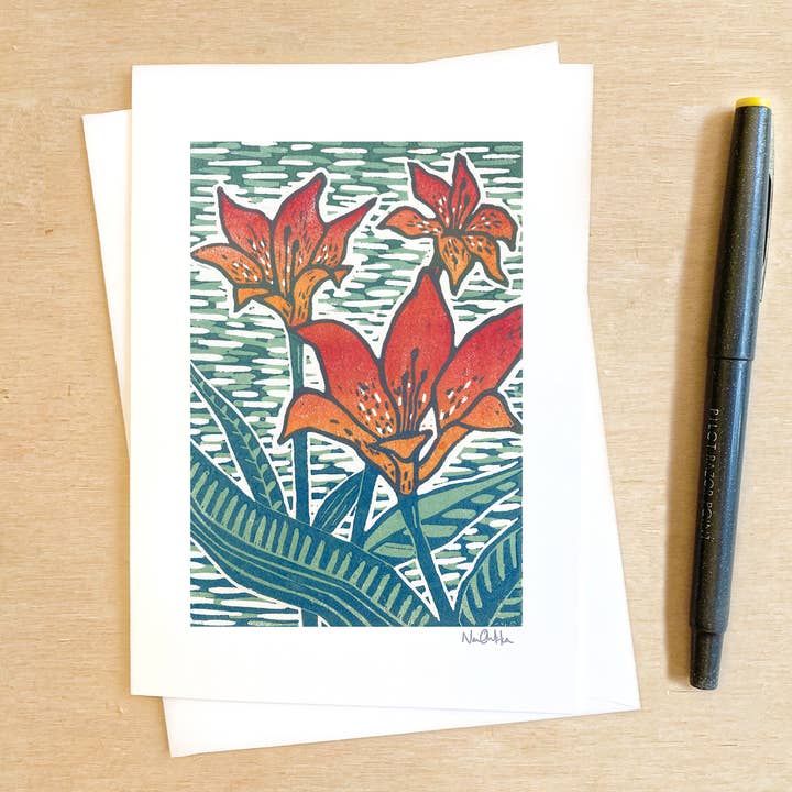 Wood Lily Greeting Card for wholesale by Nan Onkka Prints