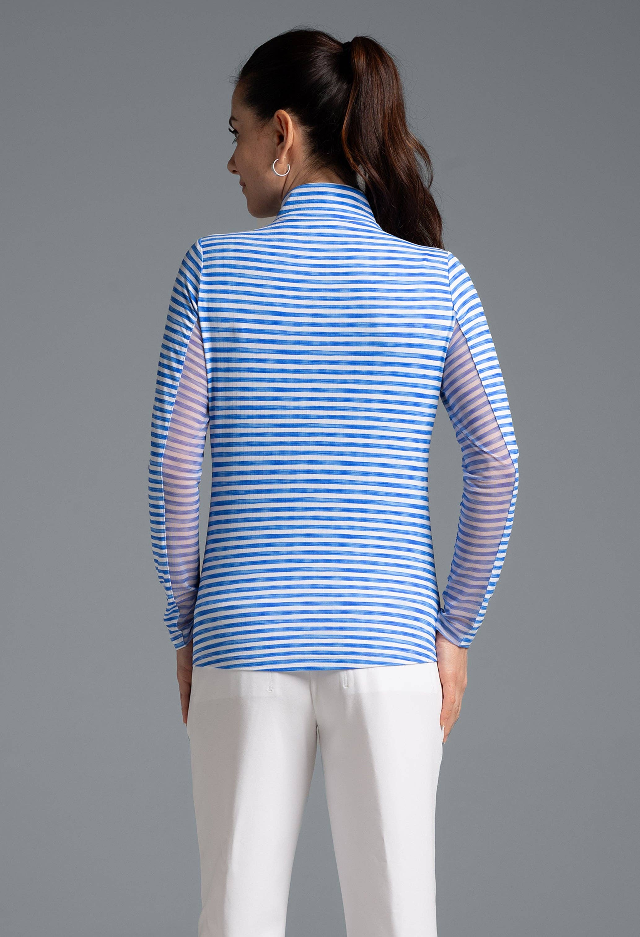 IBKÜL - Wholesale Athletic Top - Women's - Landon Stripe II  Print Long Sleeve Mock Neck Top – 101648