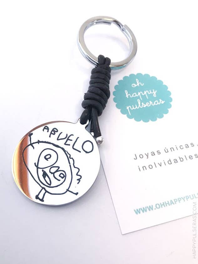 35 mm rund stål och läder nyckelring med mönster. för wholesale av Happypulseras