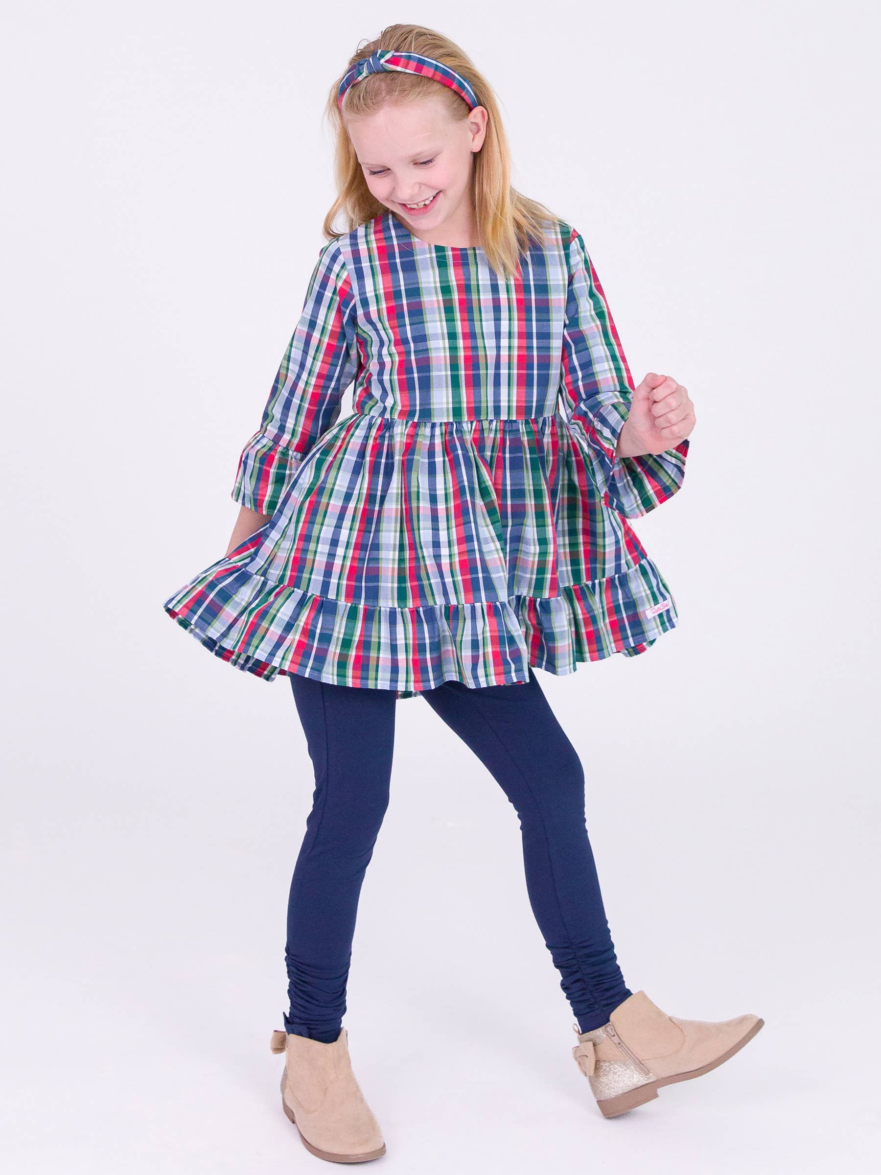 RuffleButts + RuggedButts – Leggings - Criança por atacado – Leggings Azul Marinho Escuro com Laço Franzido para Meninas2