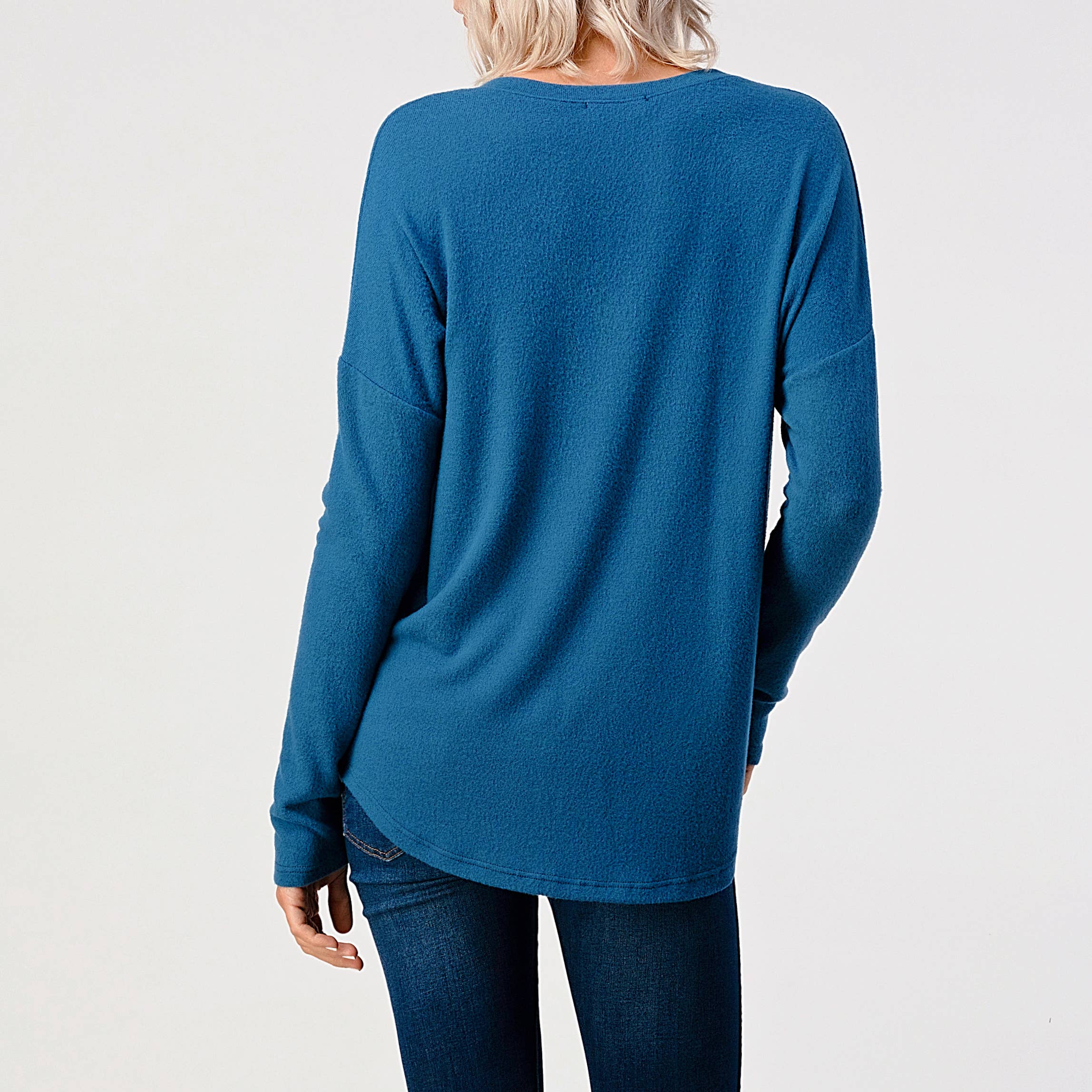 Heimious - Wholesale Knit Top - Women's - Long Sleeve V-neck Brushed Knit Top, 273844