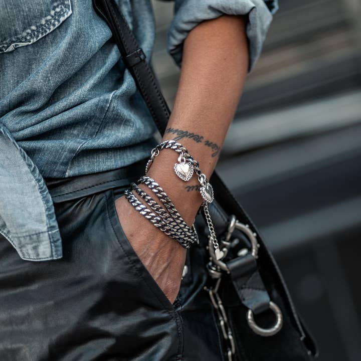 Goupi - Wholesale Link & Chain Bracelet - Triple Steel Chain Black Bracelet