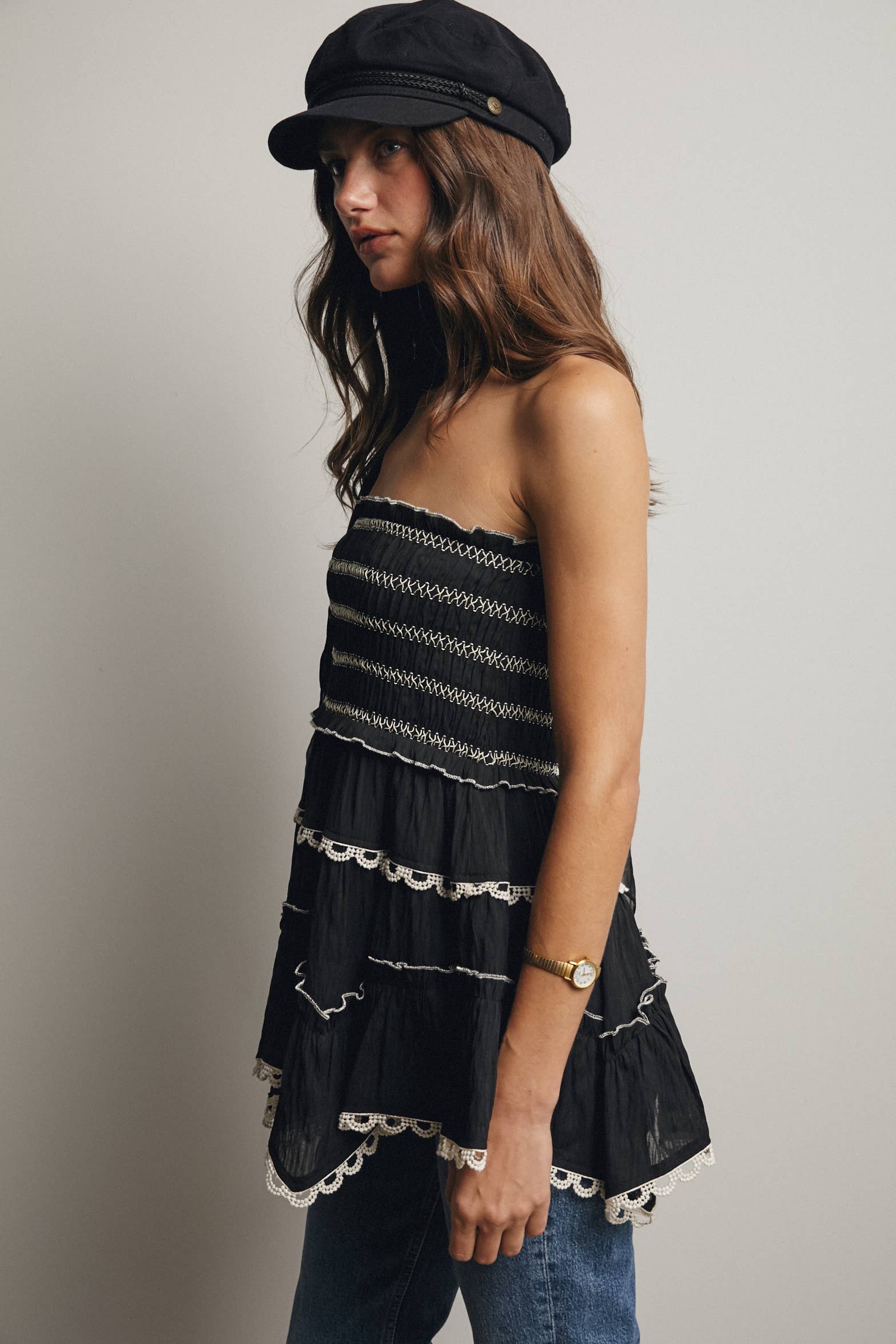 Forte - Wholesale Skirt - Women's - Smocked Ruffle Convertible Skirt/Top FSK000816