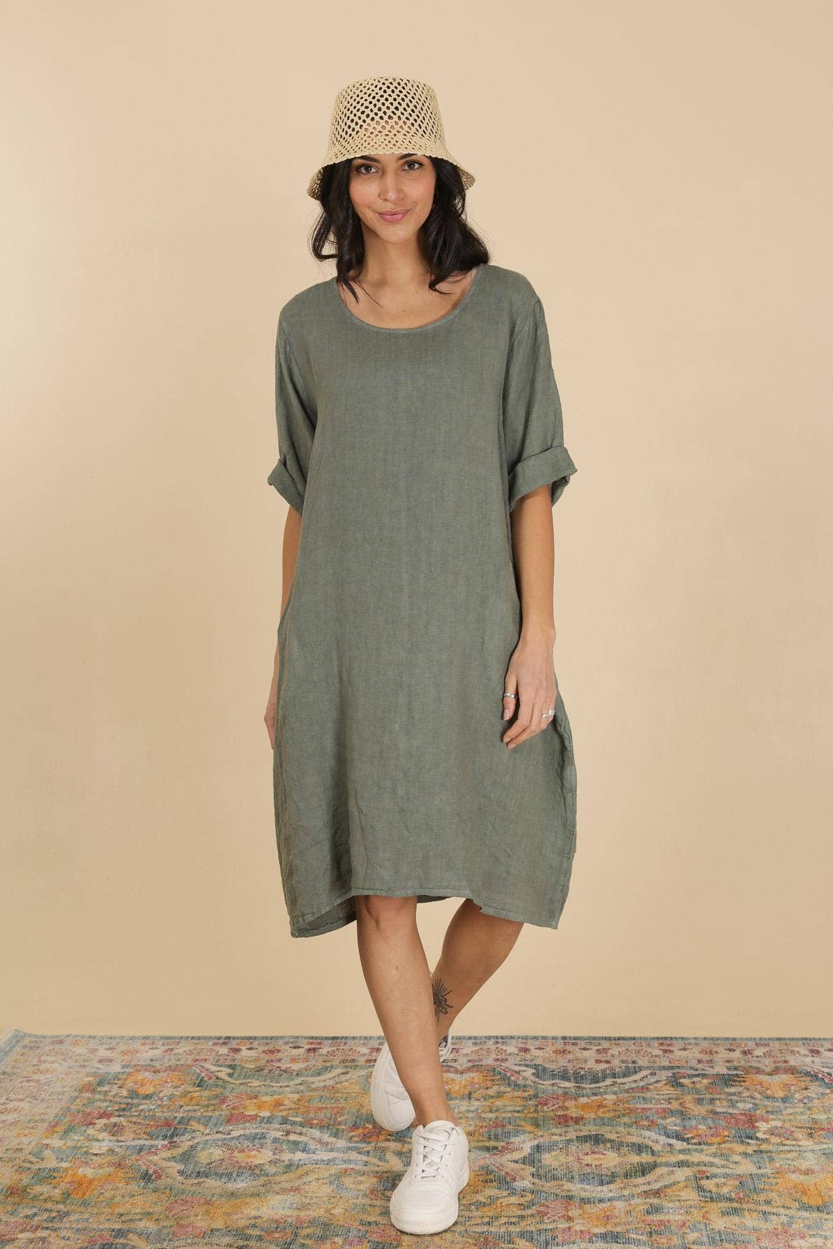 la maison des fibres naturelles - Wholesale Dress - Women's - Round neck dress in 100% linen 676151