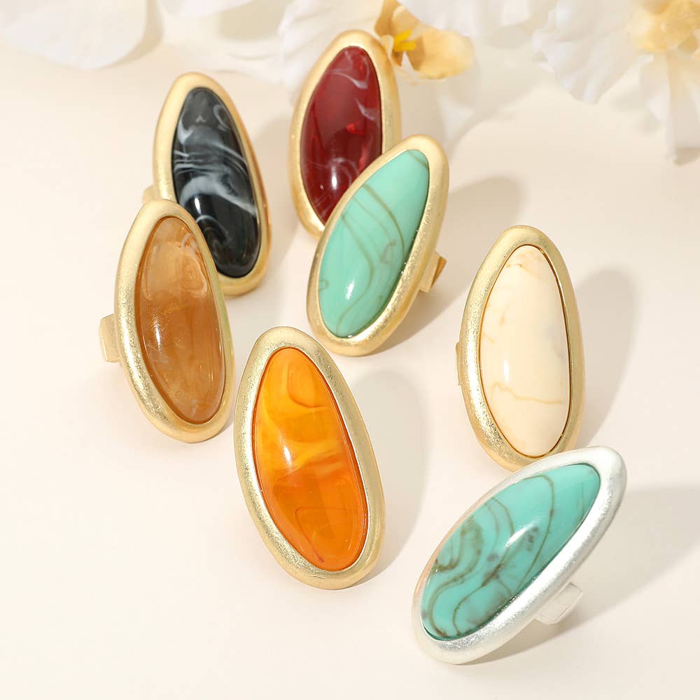 Sensibling Corp. - Wholesale Cocktail/gelegenheidsring - Gedurfde Abstracte Ovale Natuursteen Stretch Ring7