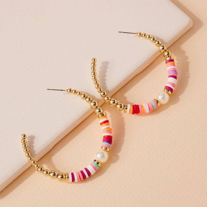 StarryNYC - Wholesale Hoop Earrings - Bohemian Heishi Bead & CCB Pearl Beaded Hoop Post Earrings1