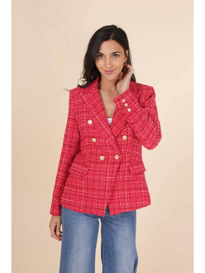 Attentif Paris – Großhandel Blazer – Damen – Ton-in-Ton karierte, taillierte Blazerjacke4