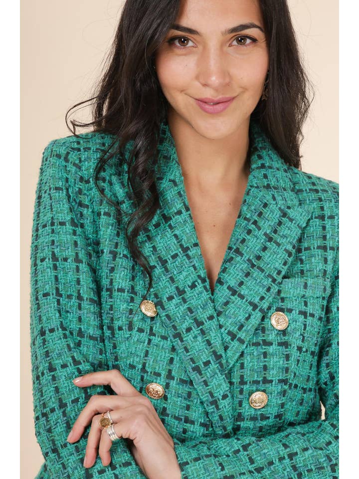 Attentif Paris – Großhandel Blazer – Damen – Ton-in-Ton karierte, taillierte Blazerjacke1