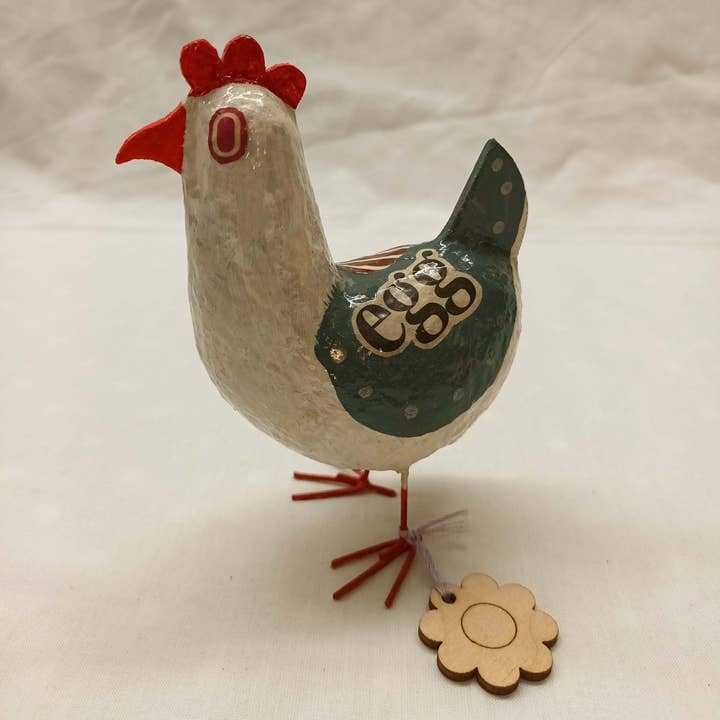 Tania Holland Gallery - Wholesale Sculpture - Chicken Posh Paper Mache Bird Sculpture Mixed Media Artwork