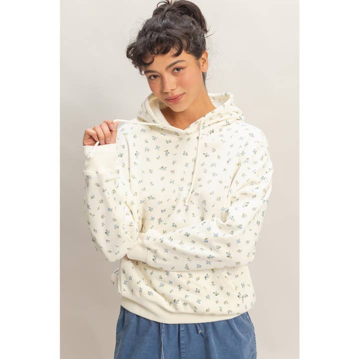 Ditsy Floral French Terry Hoodie for wholesale by Double Zero