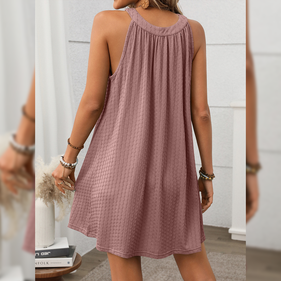 UNISHE - Wholesale Jurk - Dames - Effen Kleur Ronde Hals Halter Losse Mouwloze Jurk MD18215