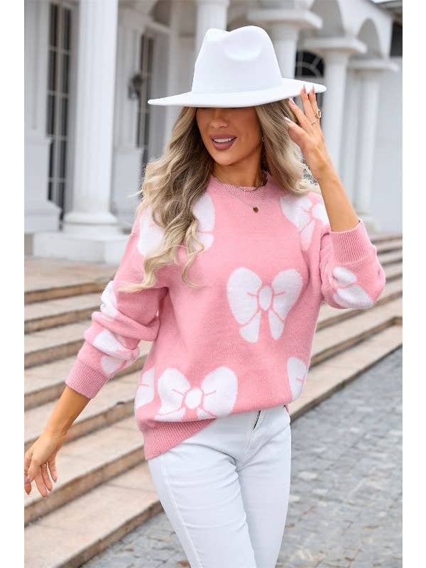 Pink Big bow knit sweater for wholesale on Faire