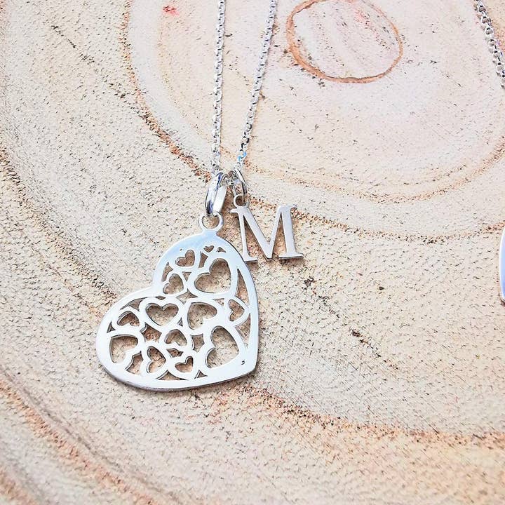 Sterling Silver Initial and Heart Pendant Necklace for wholesale by Sophellie Jewellery