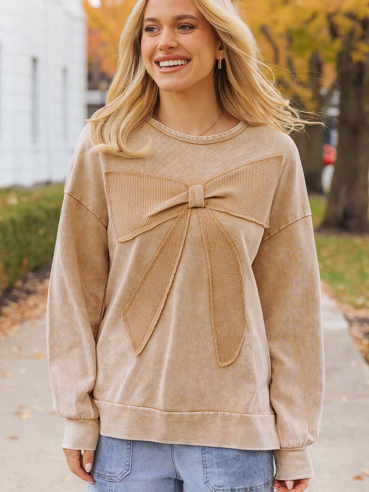 Mineral Wash Big Bow Patch Sweatshirt | S-XL for wholesale by Aapparella