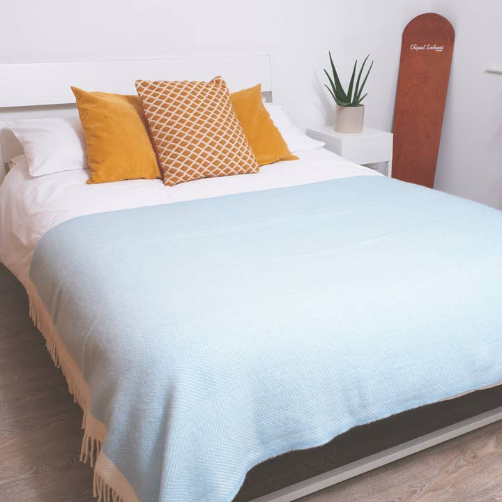 Atlantic Blankets - Wholesale Throw Blanket - Light Duck Egg Blue Herringbone Wool Blanket