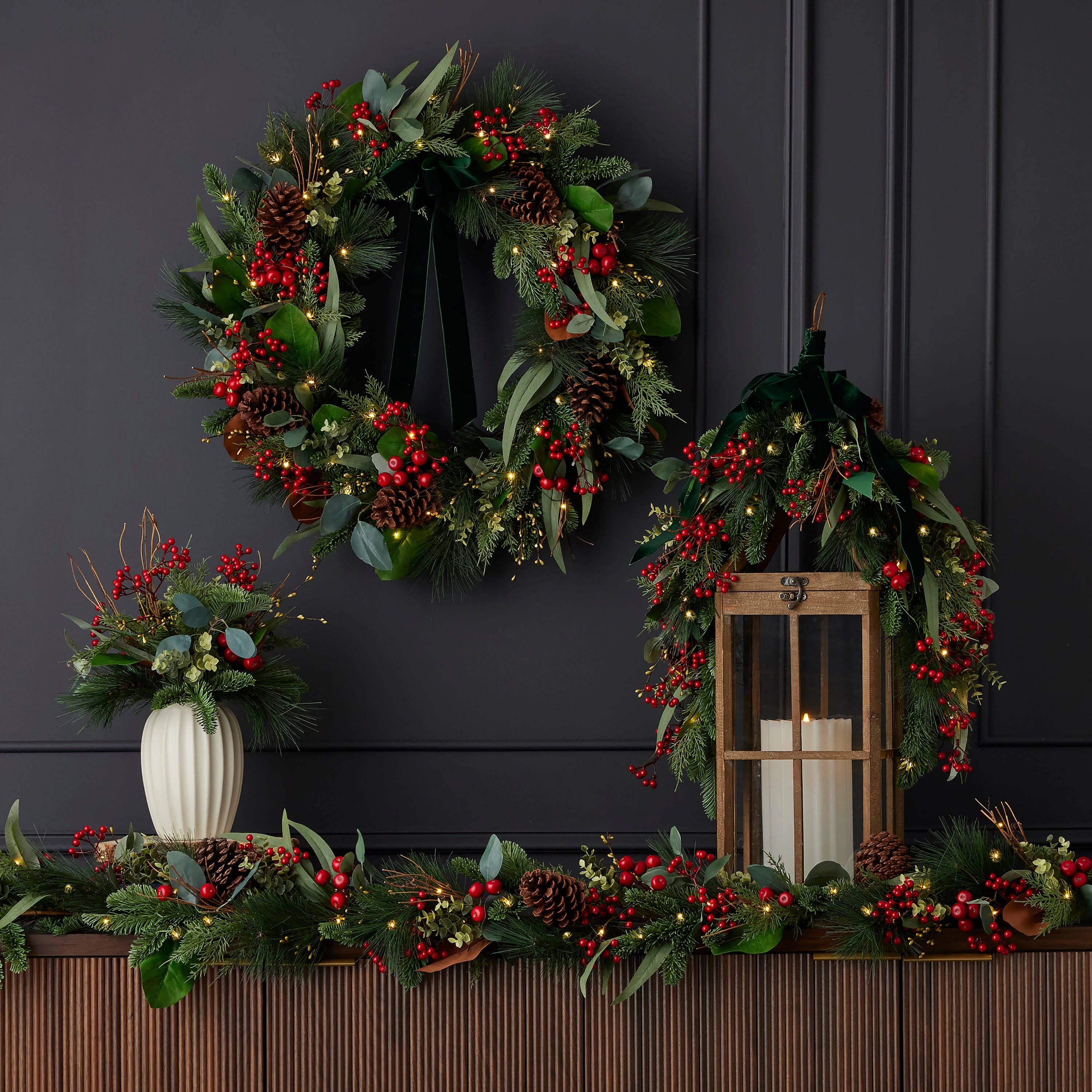 Seasonal LLC - Wholesale Artificial Flowers - Magnolia Leaf, Eucalyptus, and Berry 19in Arrangement in Ceramic Pot2