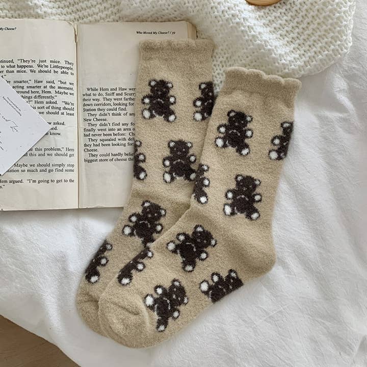 Funkyrel® Atzbranding Limited - Vente Chaussettes – femme - Rufia - Chaussettes d'hiver épaisses en polaire Bear Coral1