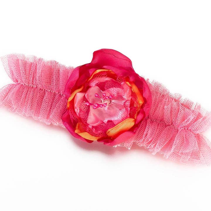 Hot Pink and Orange Tulle Garter for wholesale by Lillian Rose