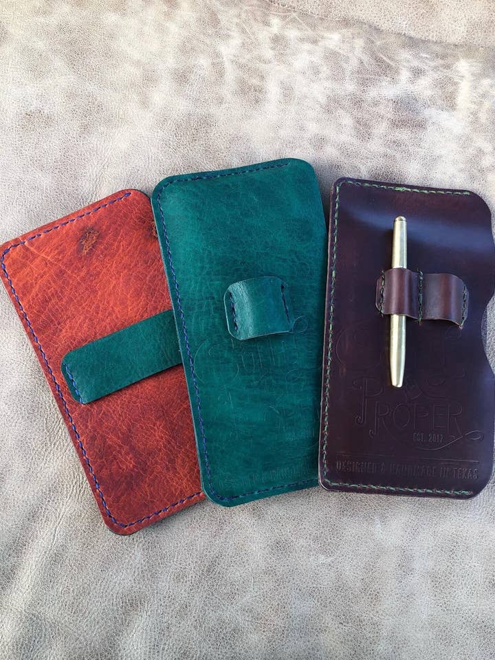 The Derrick: Rancher Log Sleeve With Pen Loop for wholesale by Sully + Proper Handmade Leather Goods