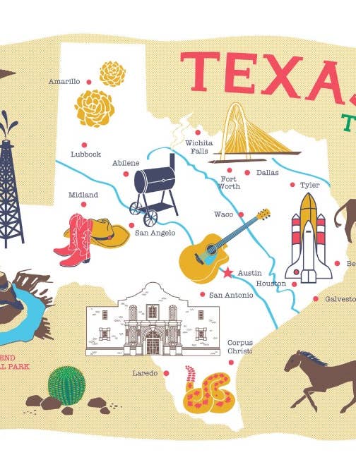 Texas State Icons Tea Towel for wholesale by Vestiges
