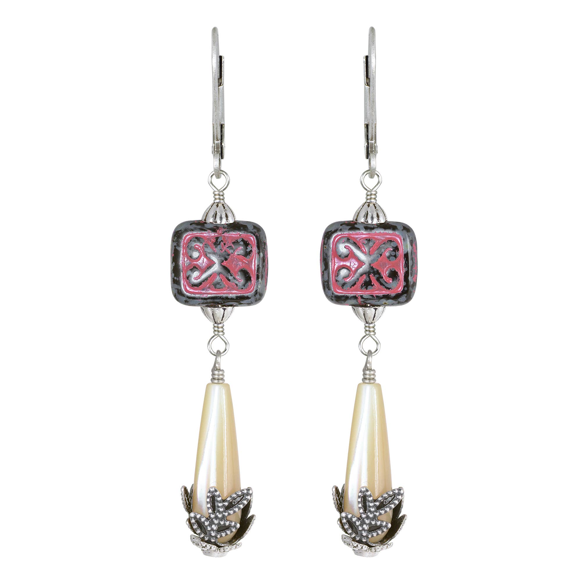 NoMonet – wholesale Dangle earrings – Fairyland: Carved Pearl Greek Xena Hand Painted Earrings3