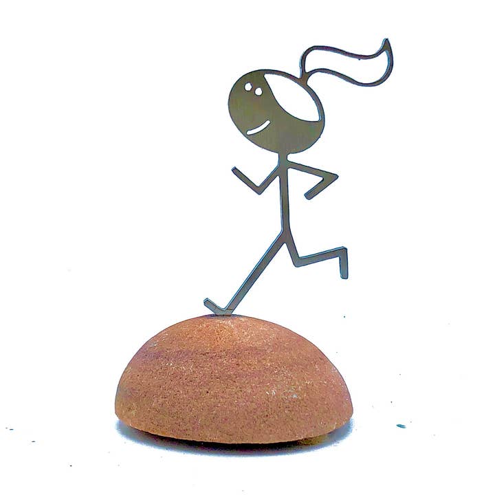 Vermont Rocks! – wholesale Dekorativ statyett – Metal Runner Girl Staty-present till henne med kort och väska7