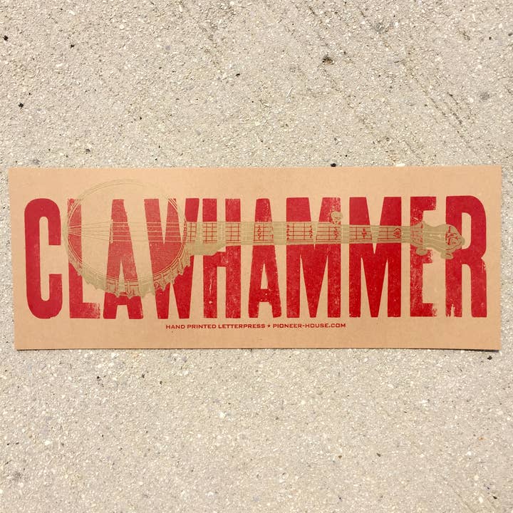 Clawhammer Banjo Letterpress Art Print for wholesale by Pioneer House (formerly Yee-Haw)