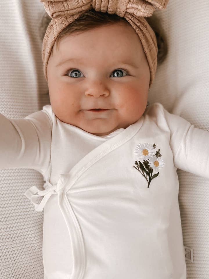 Bamboo/Organic Cotton Freya Long Sleeve Bodysuit - White for wholesale by Elke & Indigo