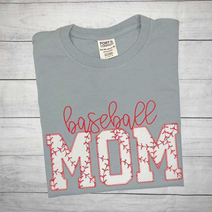 Baseball Mom Applique Short Sleeve TShirt for wholesale by Handmade Pieces Company LLC