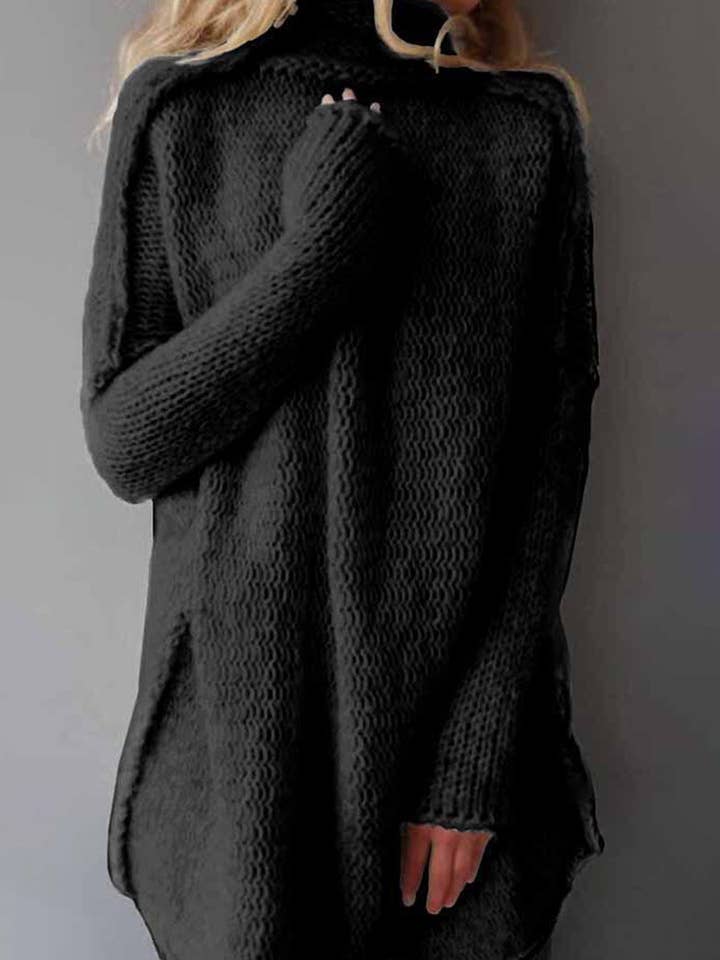 DE VAVE - Wholesale Tunic Sweater - Women's - Knit High-Neck Sweater with Side Slits