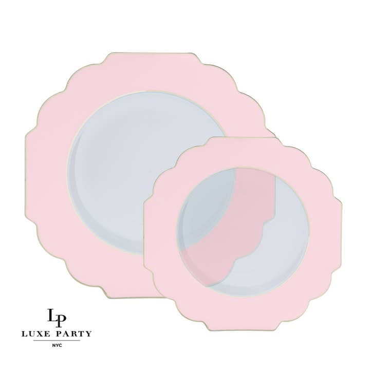 Scalloped Clear Blush • Gold Plastic Plates | 10 Pack for wholesale by Luxe Party