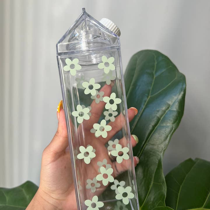 Anissa Yanira Shop - Wholesale Water Bottle - Pastel Green Flower Milk Carton Water Bottle1
