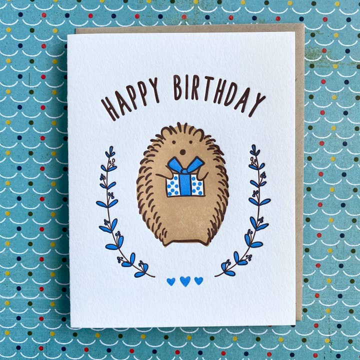 Lucky Bee Press - Wholesale Birthday Card - Happy Birthday Hedgehog - letterpress card