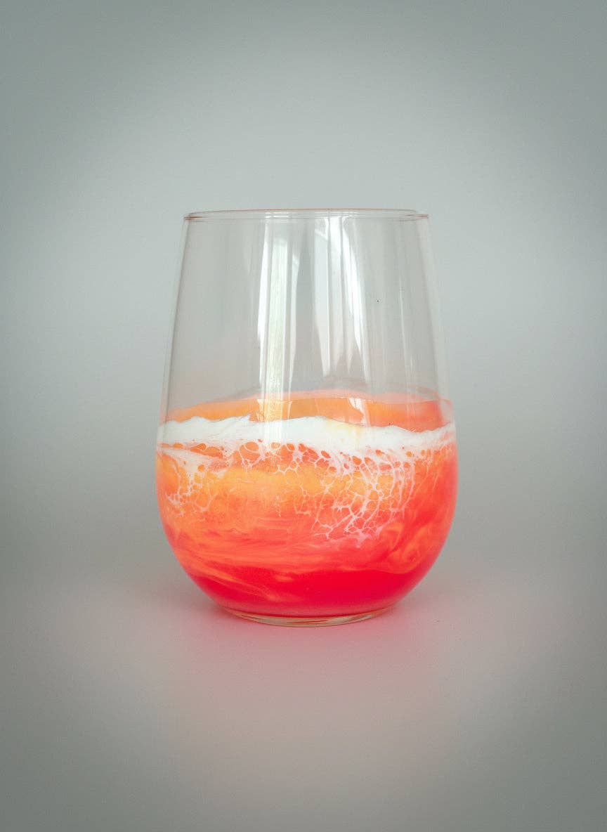 Artful Nests - Wholesale Wine Glass - Resin Wave Sunset Stemless Wine Glass1