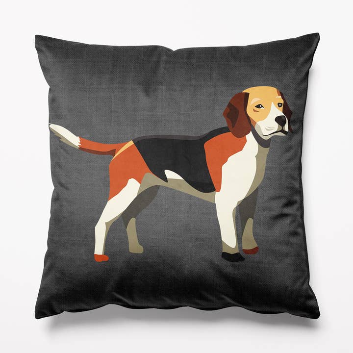 Grey Beagle Dog Velvet Cushion for wholesale by Kitsch Republic