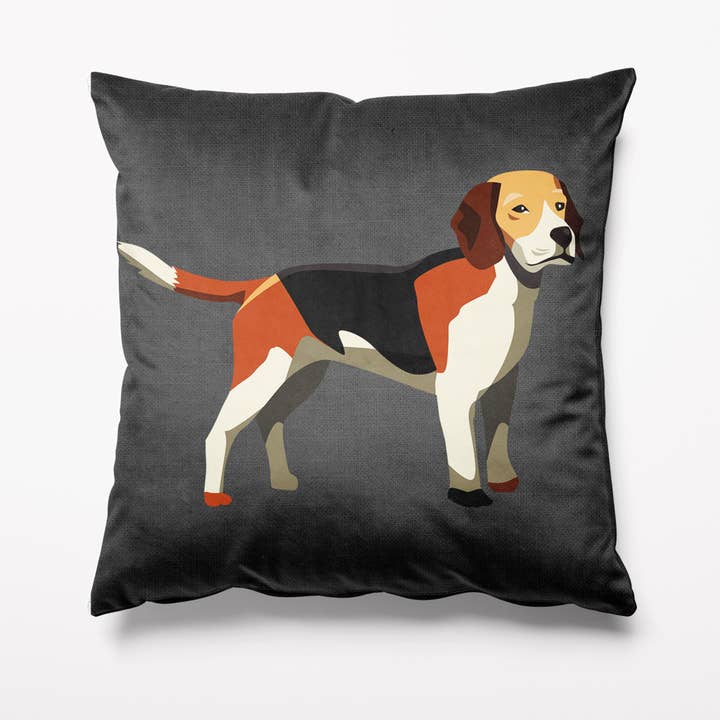 Grey Beagle Dog Velvet Cushion for wholesale by Kitsch Republic