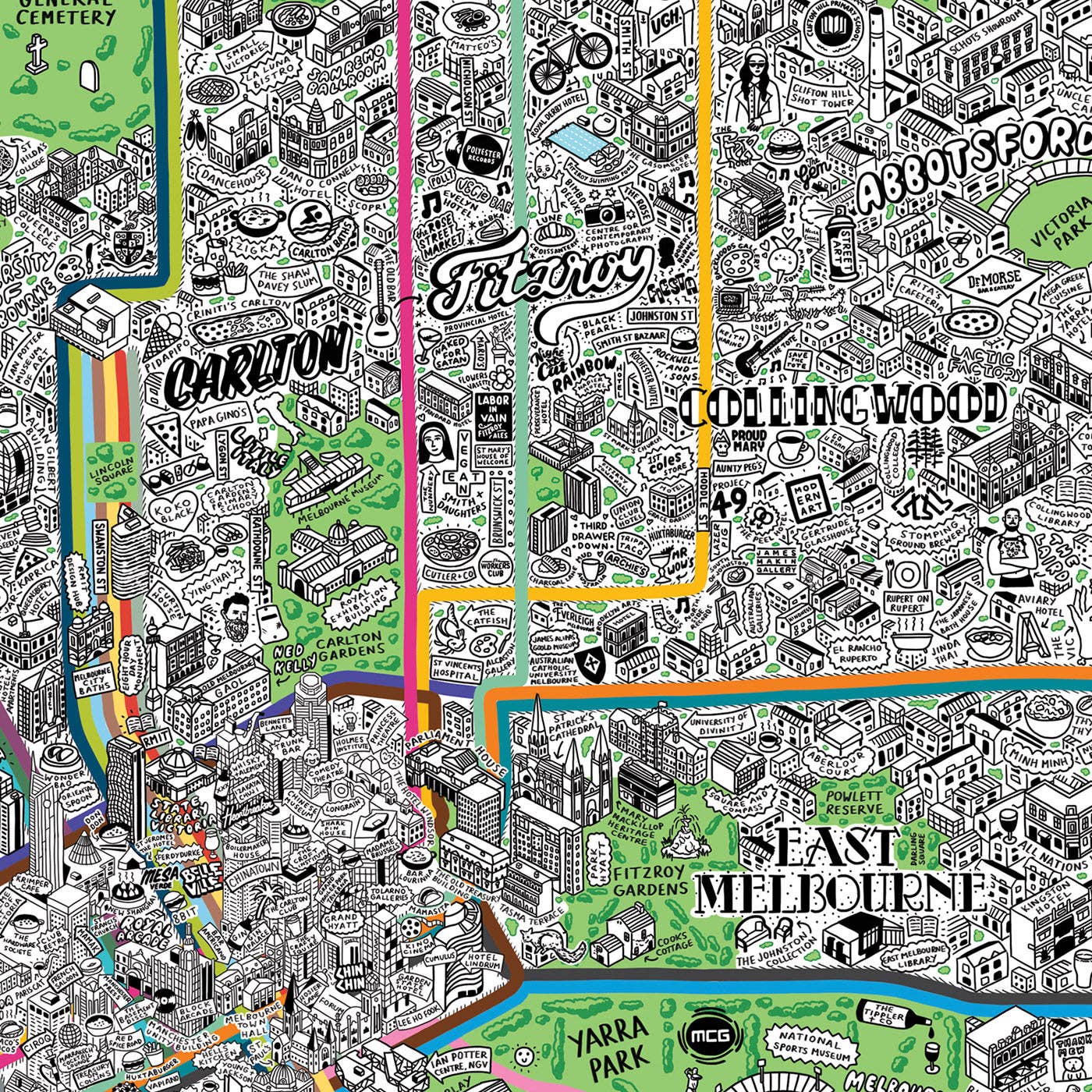 Evermade - Wholesale Art Print - Hand Drawn Map of Melbourne Art Print12