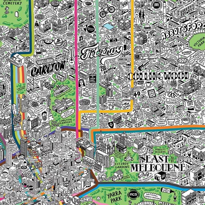 Evermade - Wholesale Art Print - Hand Drawn Map of Melbourne Art Print12