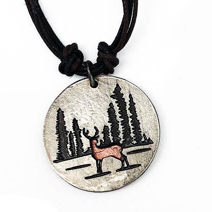 Anju Jewelry - Wholesale Pendant/Charm Necklace - Pewter Necklace - Deer in Woods0