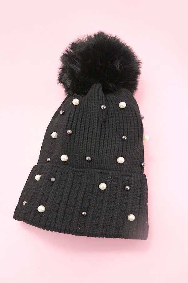 JOSSLYN by wall to wall - Wholesale Beanie - Women's - SEQUIN FAUX FUR POM POM BEANIE HAT | 40BN9100