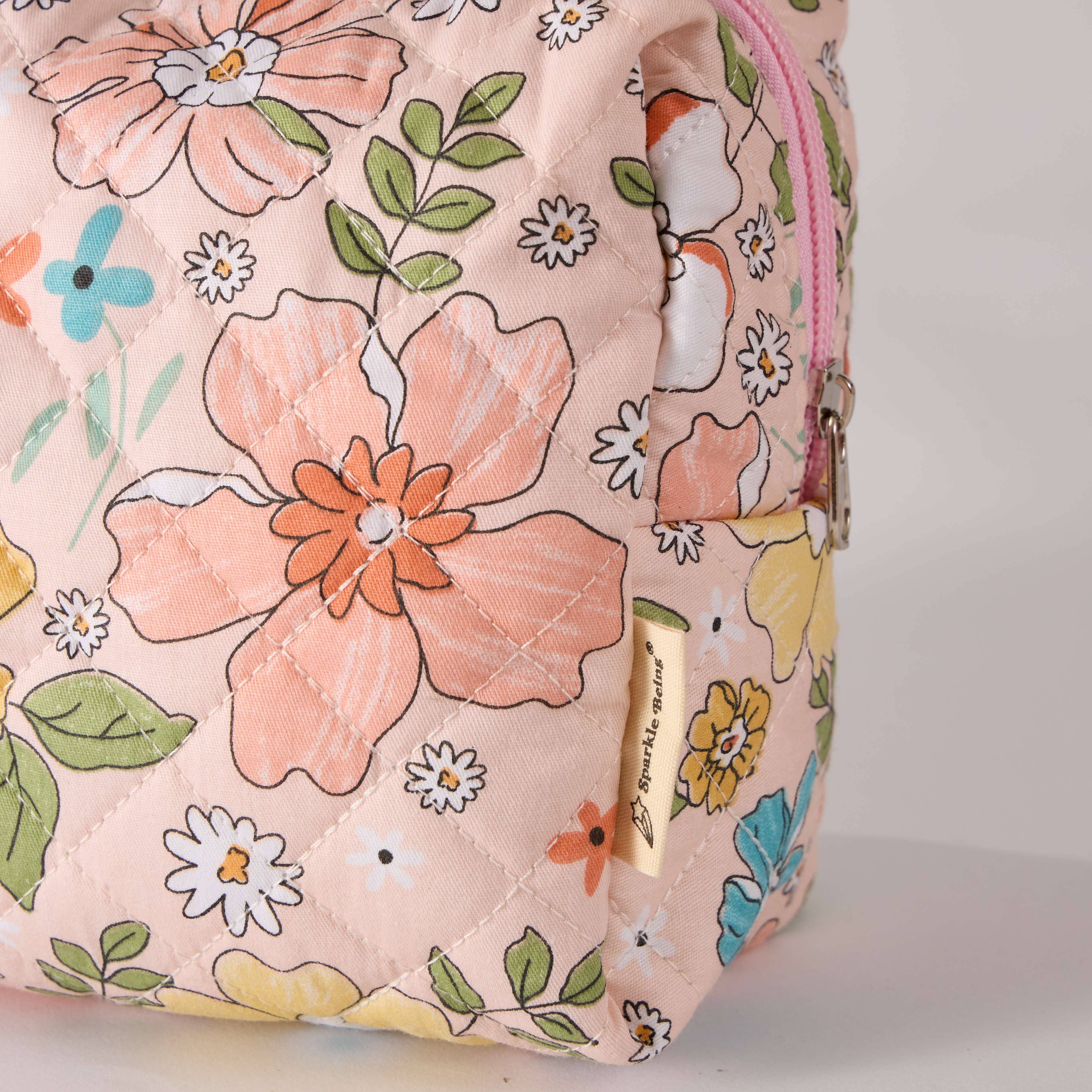 Sparkle Being - Venta al por mayor Bolsa para maquillaje - Bolsa de maquillaje acolchada con diseño floral Bloom - Bolsa de aseo4