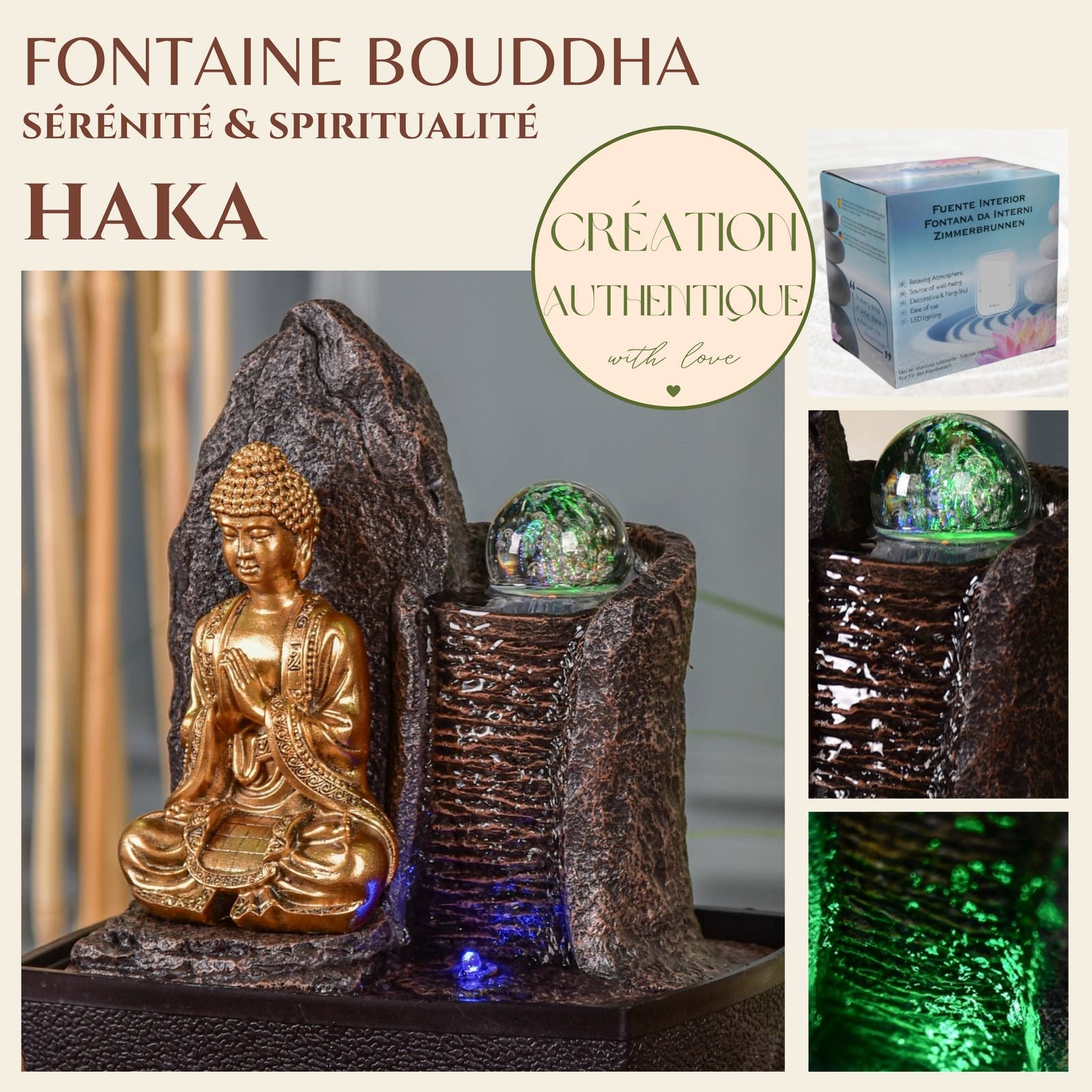 Zen'Arôme - Wholesale Decorative Tabletop Object - Haka Indoor Fountain - Removable Buddha Statuette1