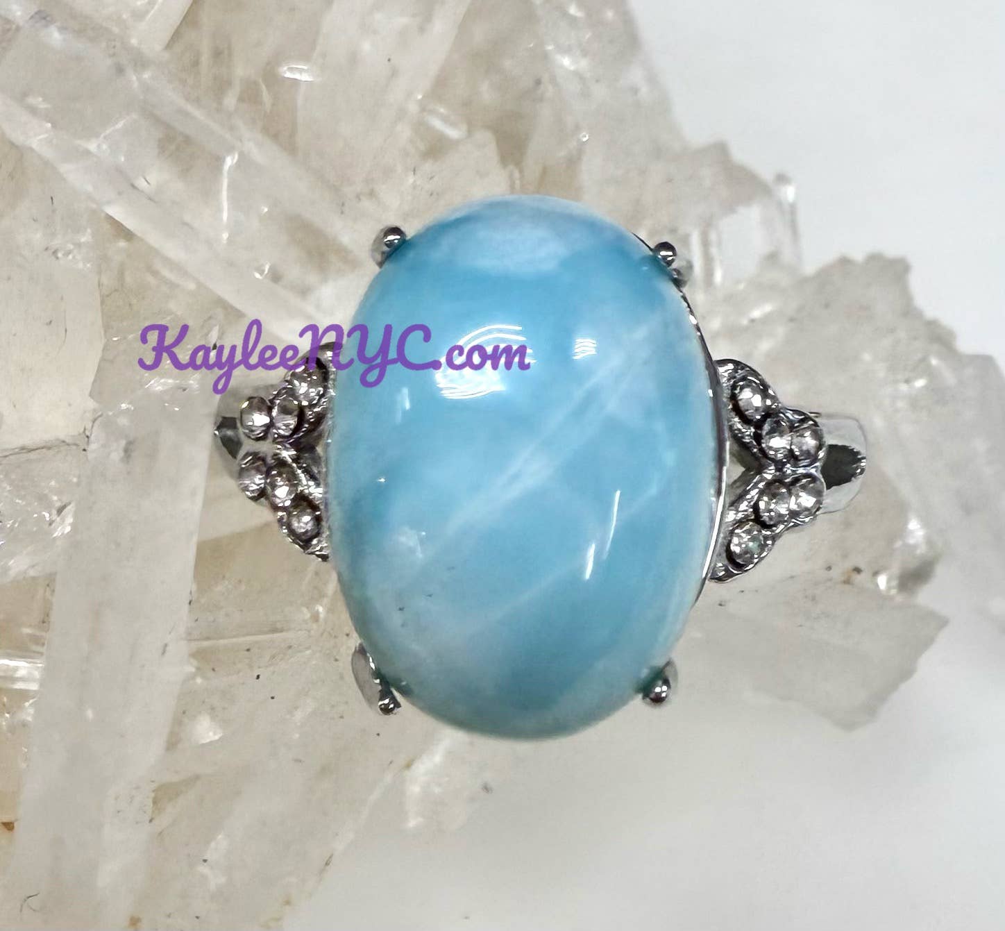 KayleeNYC - Wholesale Single Stone/Solitaire Ring - Natural Larimar Stainless Steel Ring 10x14mm3