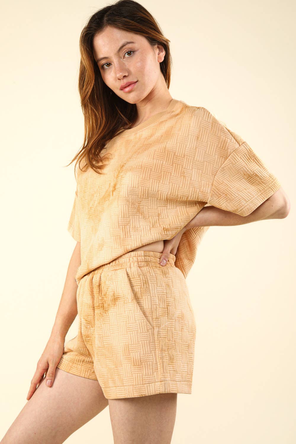 VERY J – Engroshandel Loungesæt - Dame – NT11780SET-Quiltet vasket behagelig striktop og shorts sæt16