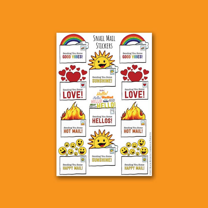 Snail Mail Enveloppen Stickervel voor wholesale door Black River Letterpress & Paper Co.
