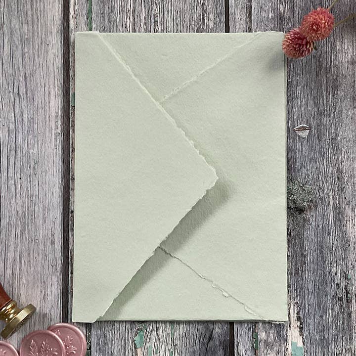 Light Green Handmade Paper Envelope | Recycled Cotton Rag for wholesale by The Natural Paper Company