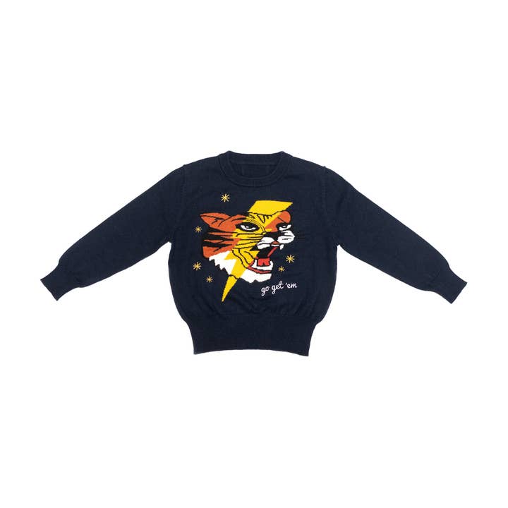 Go Get 'Em Tiger Sweater Navy for wholesale by Little Knitwear Co.